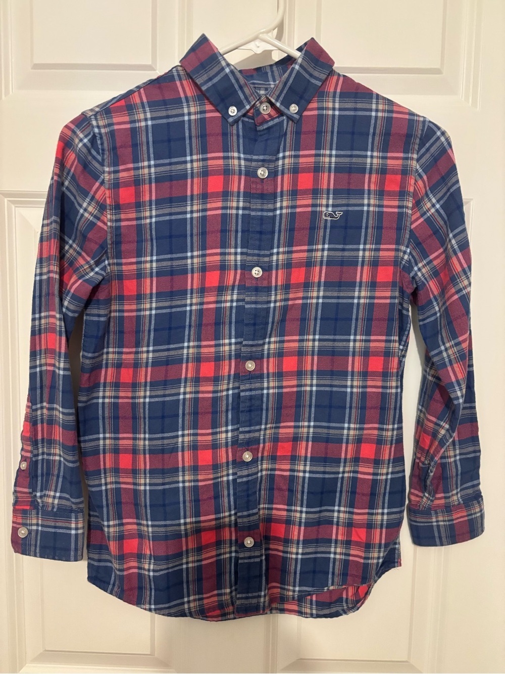 Vineyard Vines kids Blue and Pink Plaid Fleece Button-Down Shirt